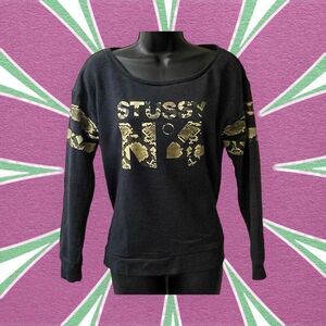 Stussy No 4 Snake Print Women’s Size M Sweatshirt Large Round Neck Opening Grey